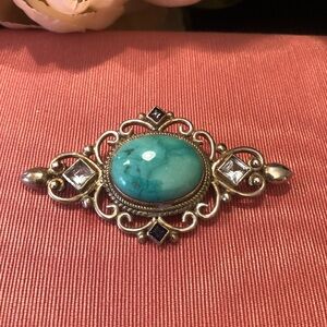 Elegant Silver and Turquoise Brooch